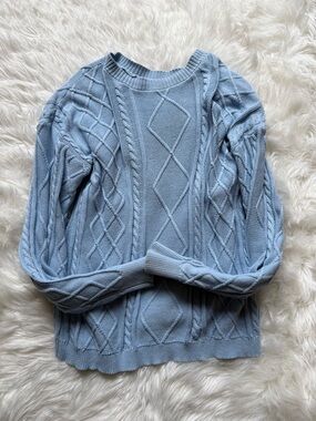 Edikted Light Blue Cable-Knit Crew Neck Sweater